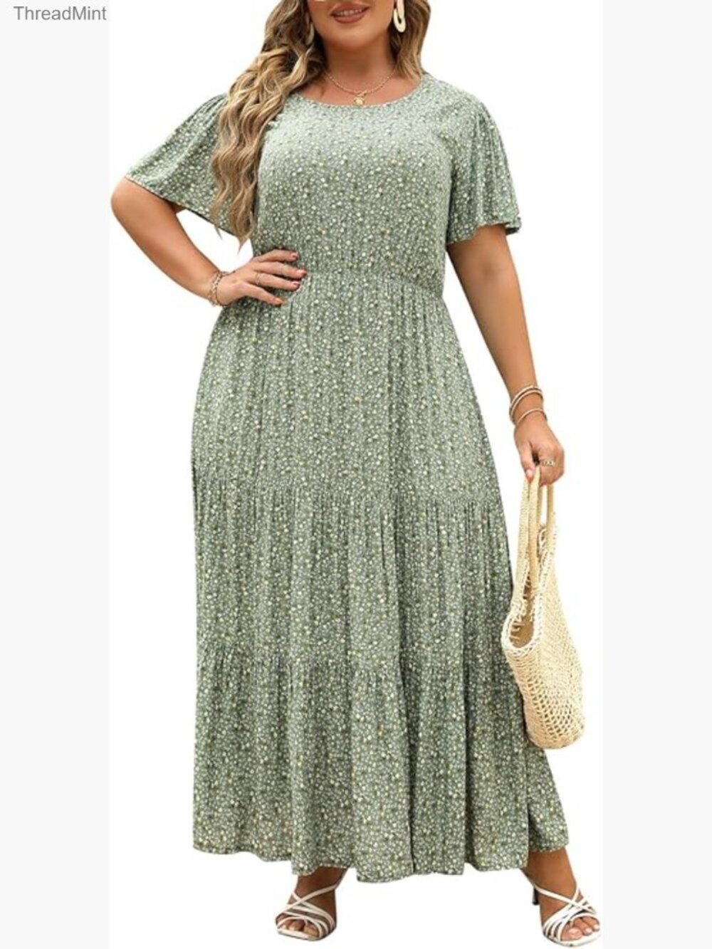 Plus Size Maxi Dress with Pockets, Flared Boho Floral Print, Casual Summer Wear